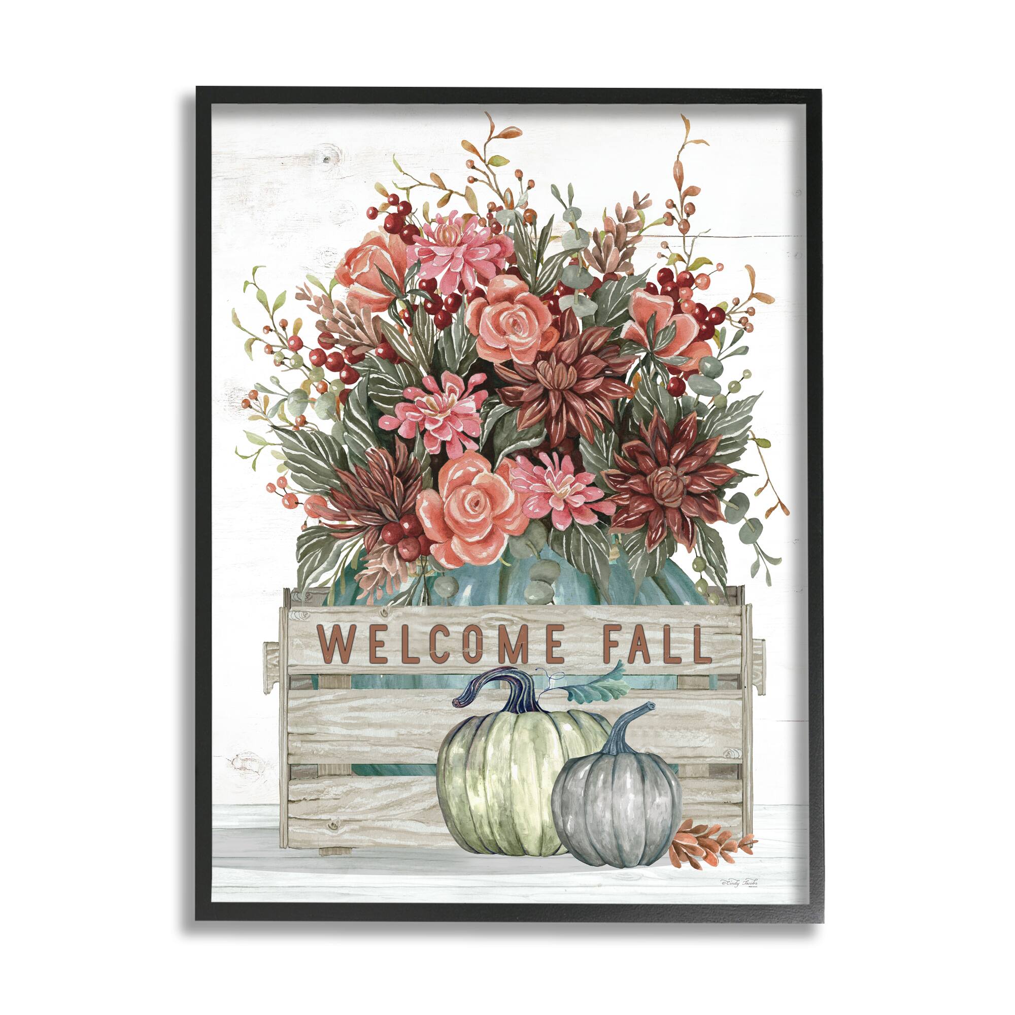Stupell Industries Welcome Fall Seasonal Blooms Framed Giclee Art